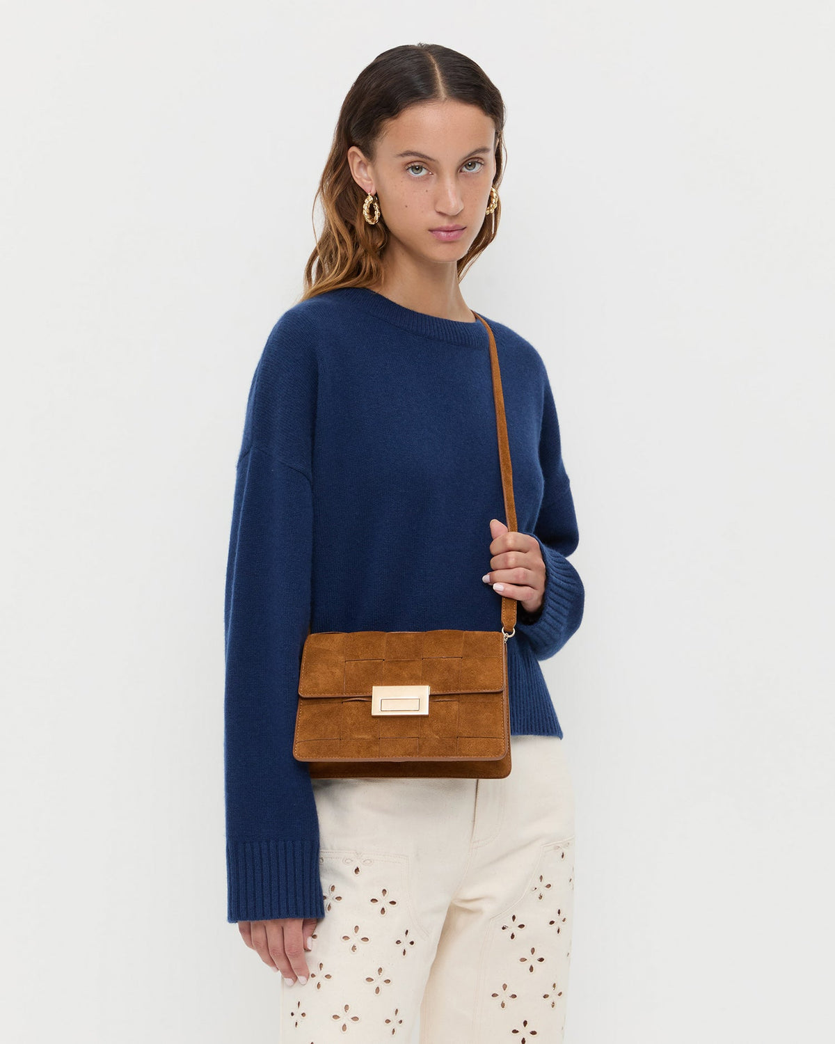Women Loeffler Randall Delphine Cacao Suede Shoulder Bag