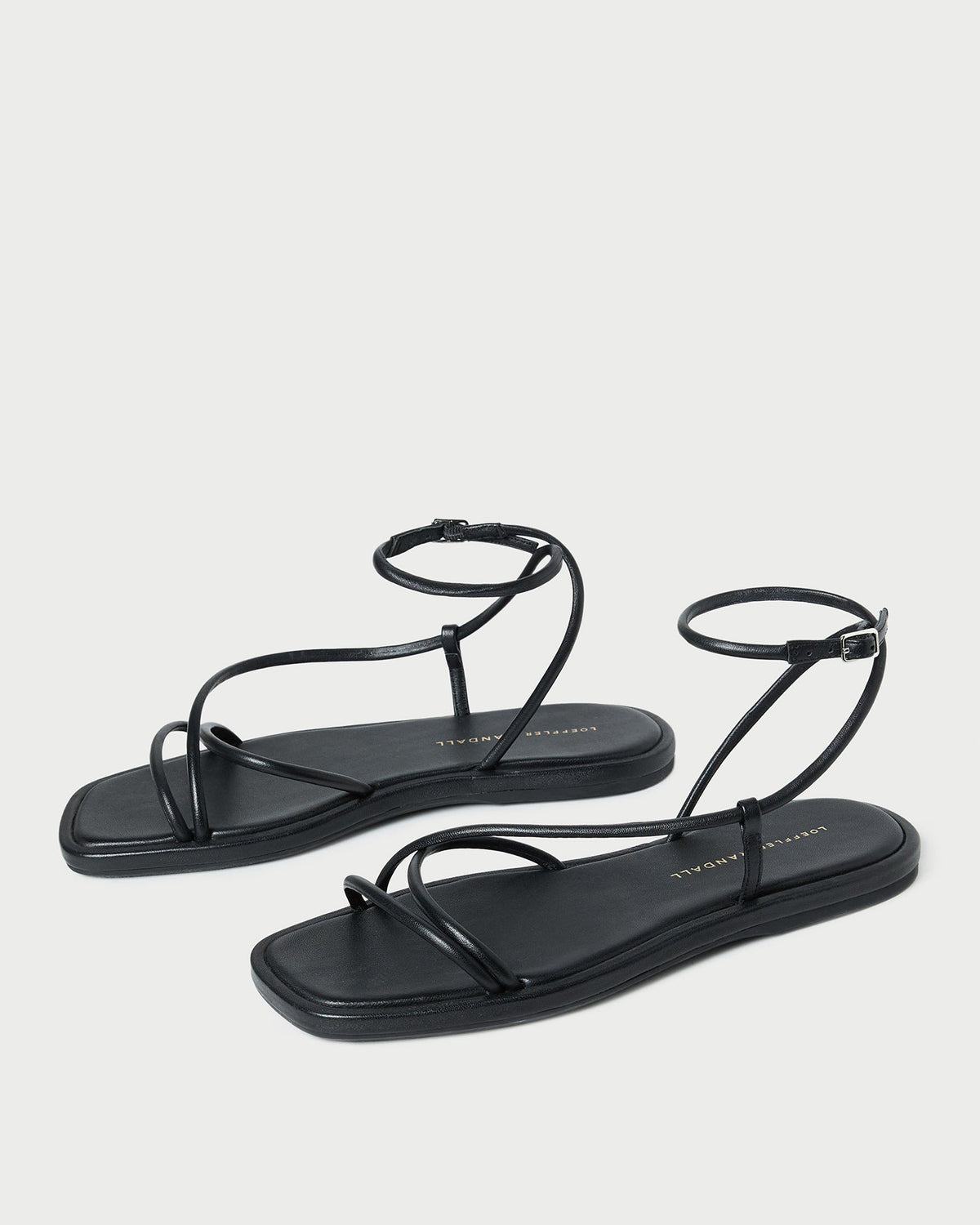 Women Loeffler Randall Noor Black Leather Flat Sandal