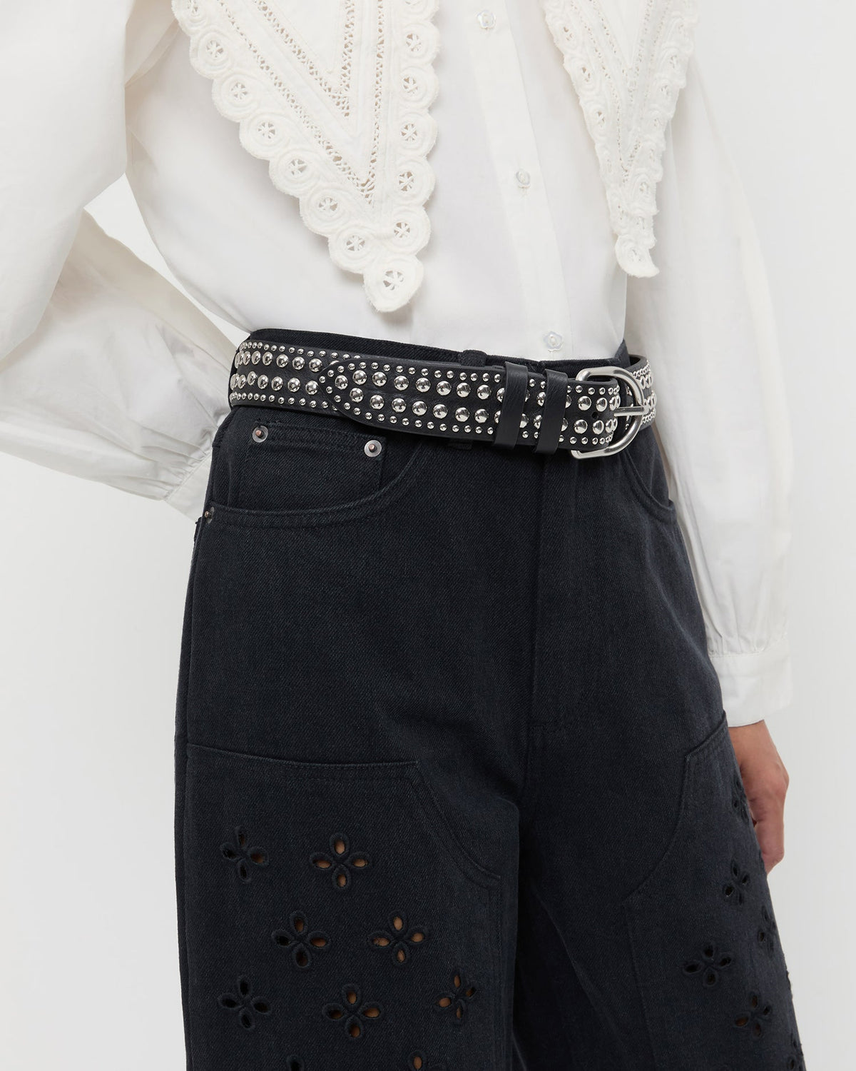 Women Loeffler Randall Isaac Black/Silver Studded Belt