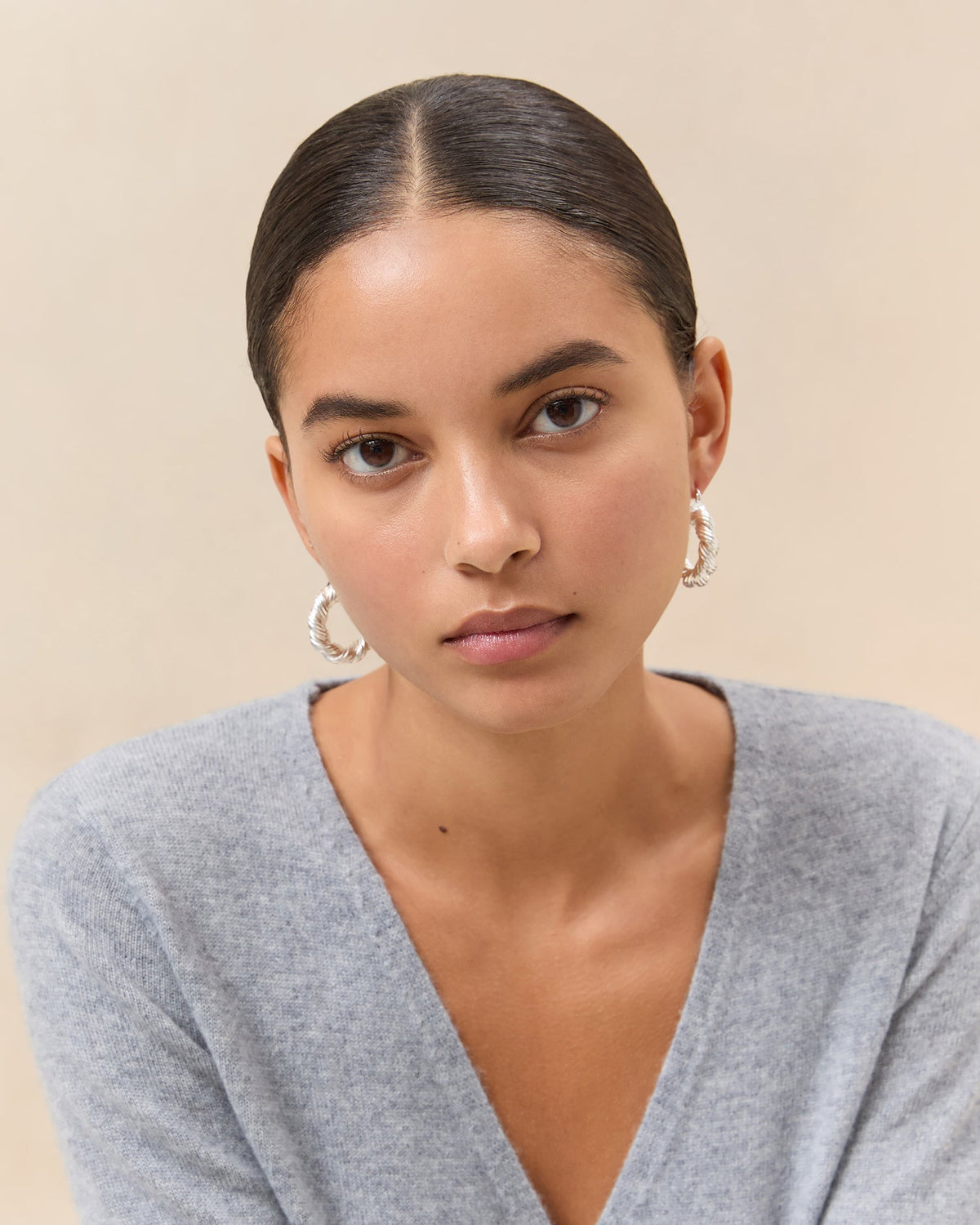 Women Loeffler Randall Atticus Silver Twisted Hoop Earrings