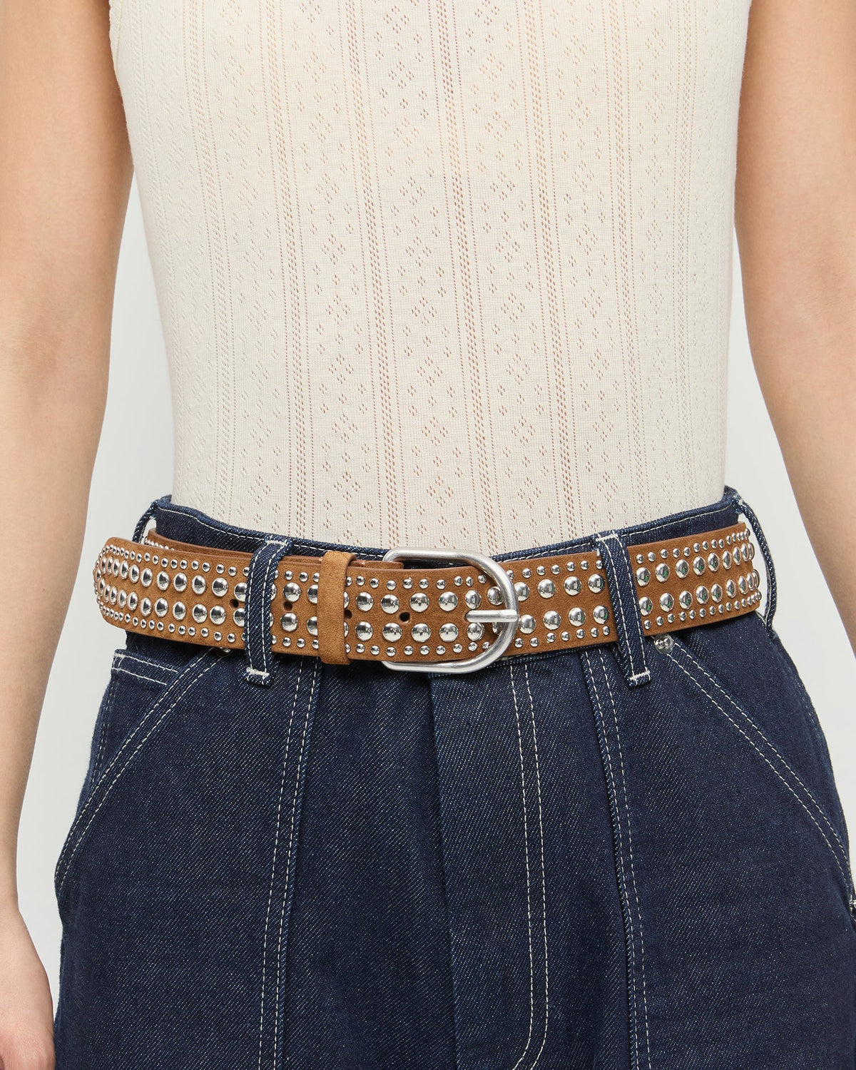 Women Loeffler Randall Isaac Cacao/Silver Studded Belt