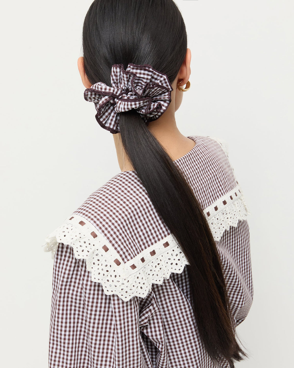 Women Loeffler Randall Felice Brown Gingham Layered Scrunchie