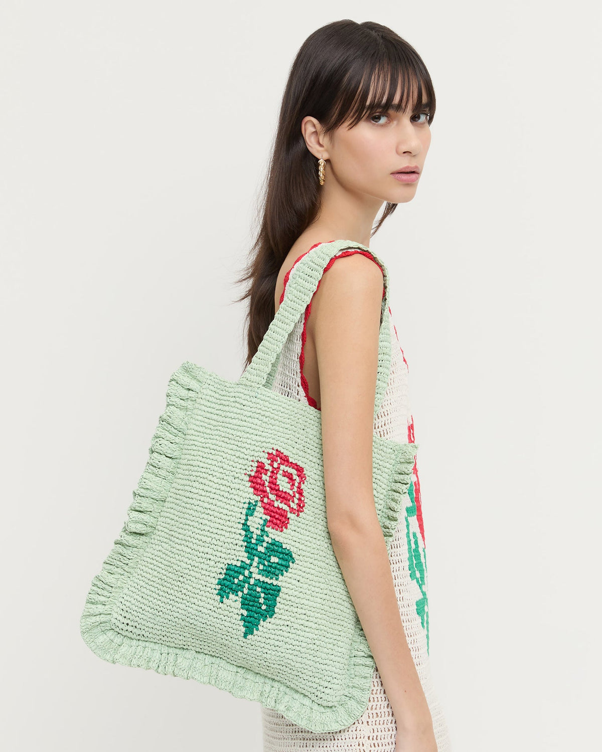 Women Loeffler Randall Justine Mint Crochet Ruffle Tote