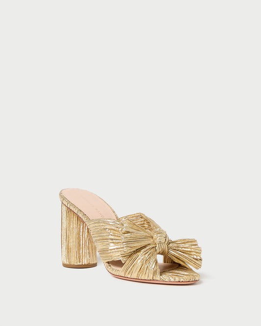 Women Loeffler Randall Penny Gold Pleated Bow Heel