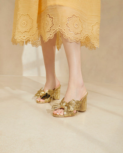 Women Loeffler Randall Penny Gold Pleated Bow Heel