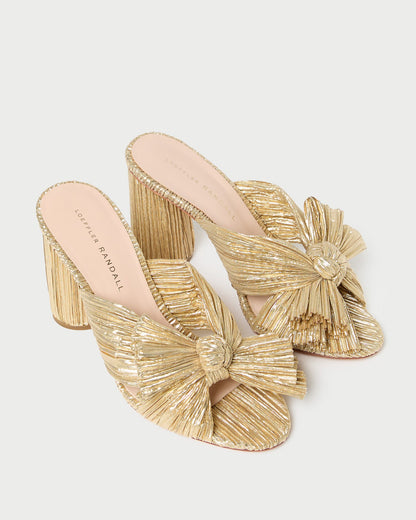 Women Loeffler Randall Penny Gold Pleated Bow Heel