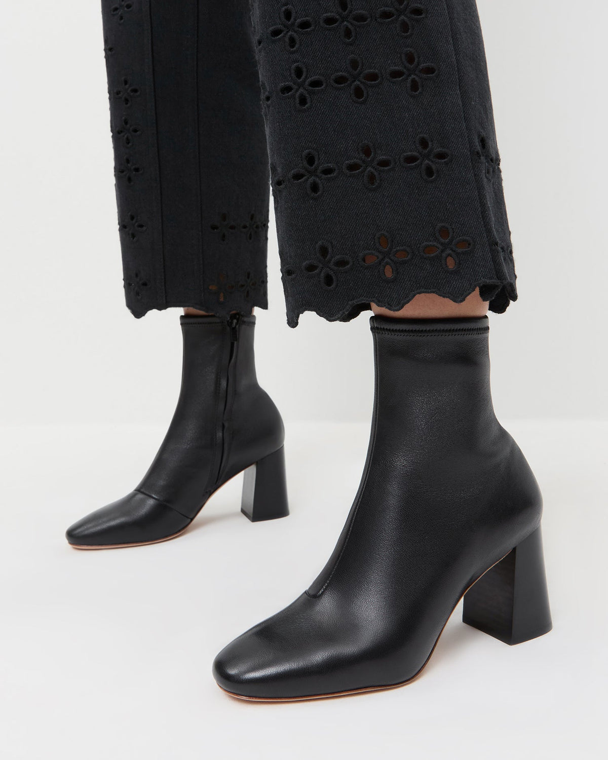 Women Loeffler Randall Elise Black Leather Stretch Bootie