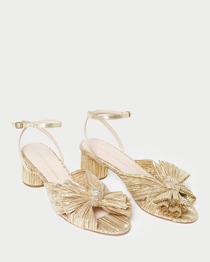 Women Loeffler Randall Dahlia Gold Pleated Bow Heel