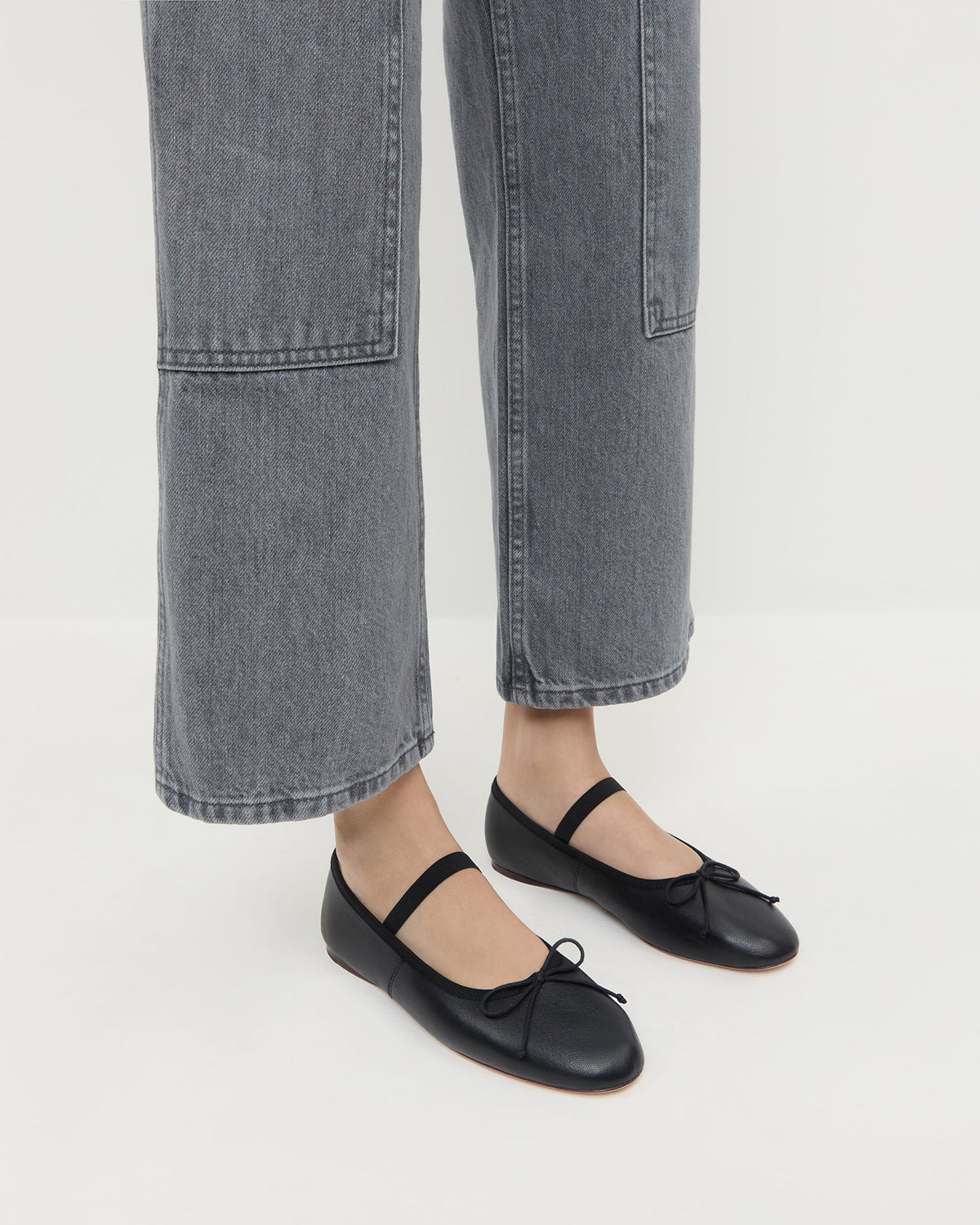 Women Loeffler Randall Leonie Black Leather Ballet Flat