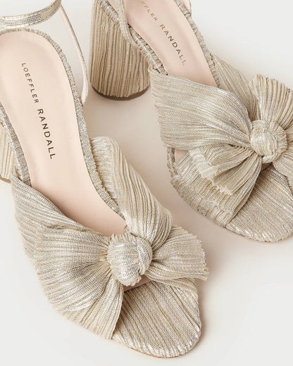 Women Loeffler Randall Camellia Platinum Pleated Bow Heel