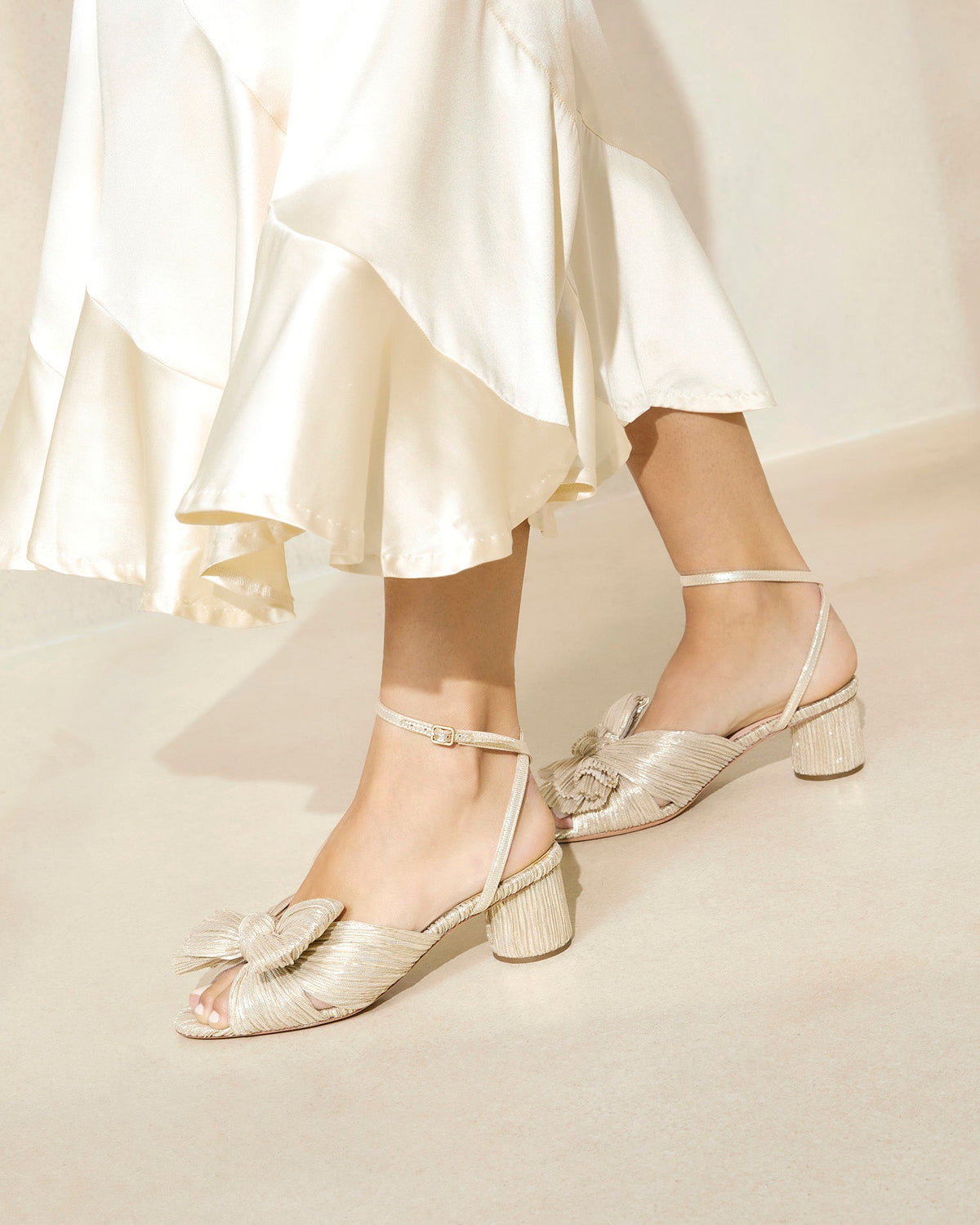 Women Loeffler Randall Dahlia Platinum Pleated Bow Heel