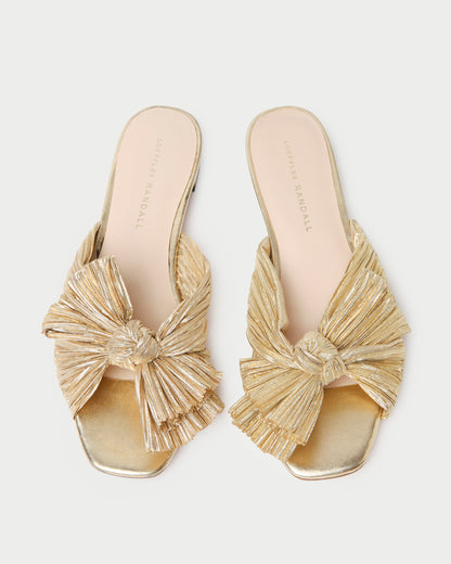 Women Loeffler Randall Daphne Gold Bow Slide Sandal