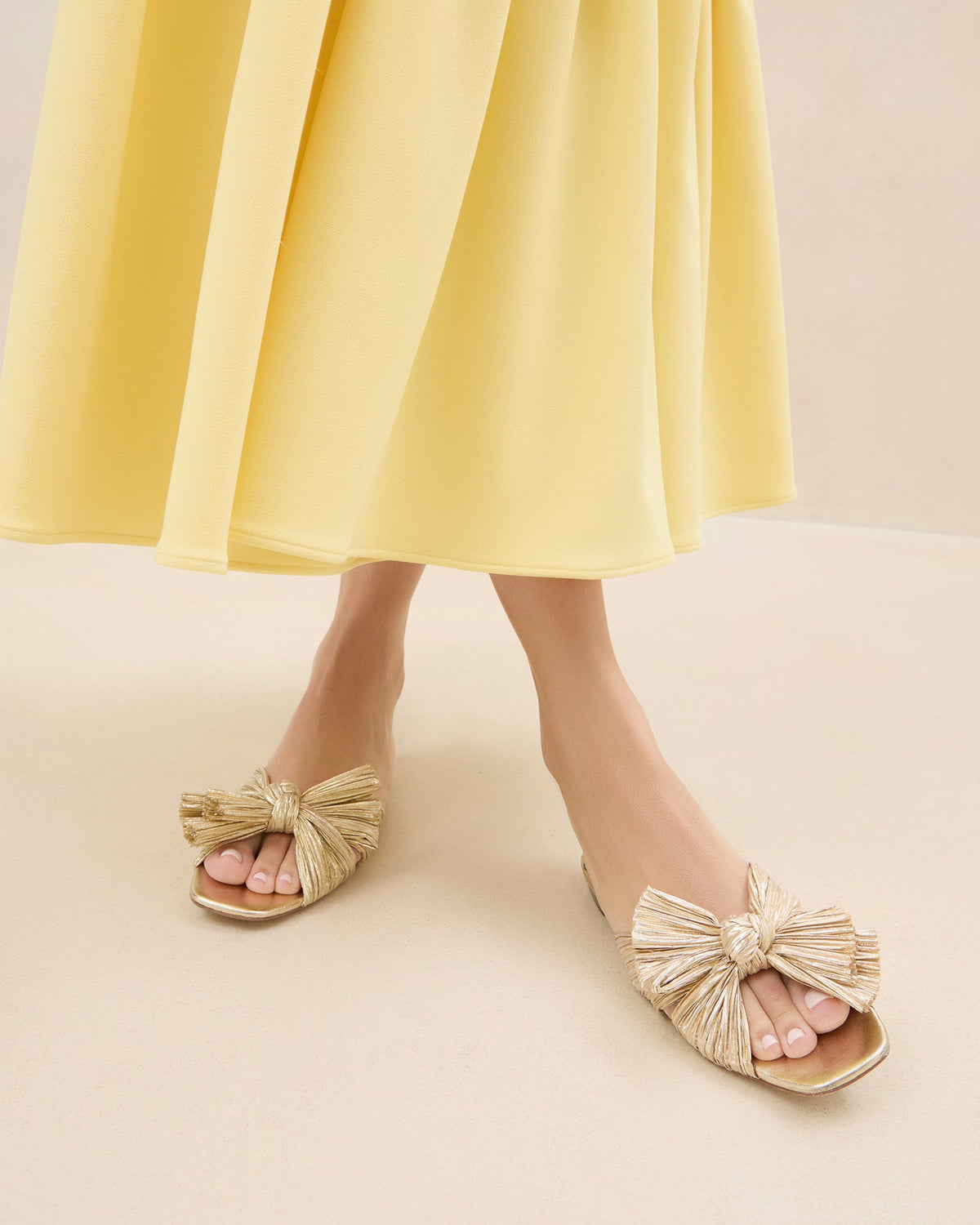 Women Loeffler Randall Daphne Gold Bow Slide Sandal