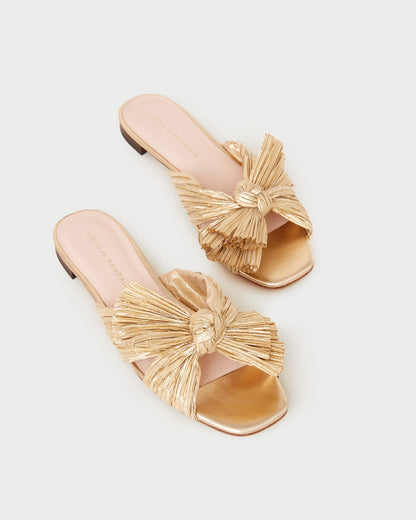 Women Loeffler Randall Daphne Gold Bow Slide Sandal