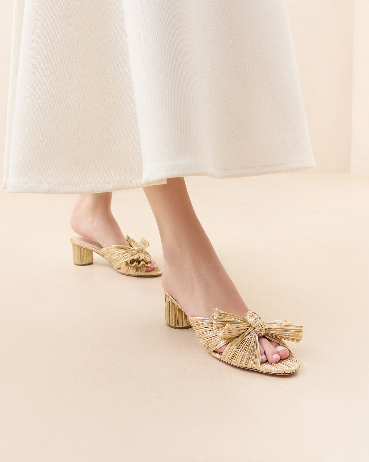 Women Loeffler Randall Emilia Gold Pleated Bow Heel