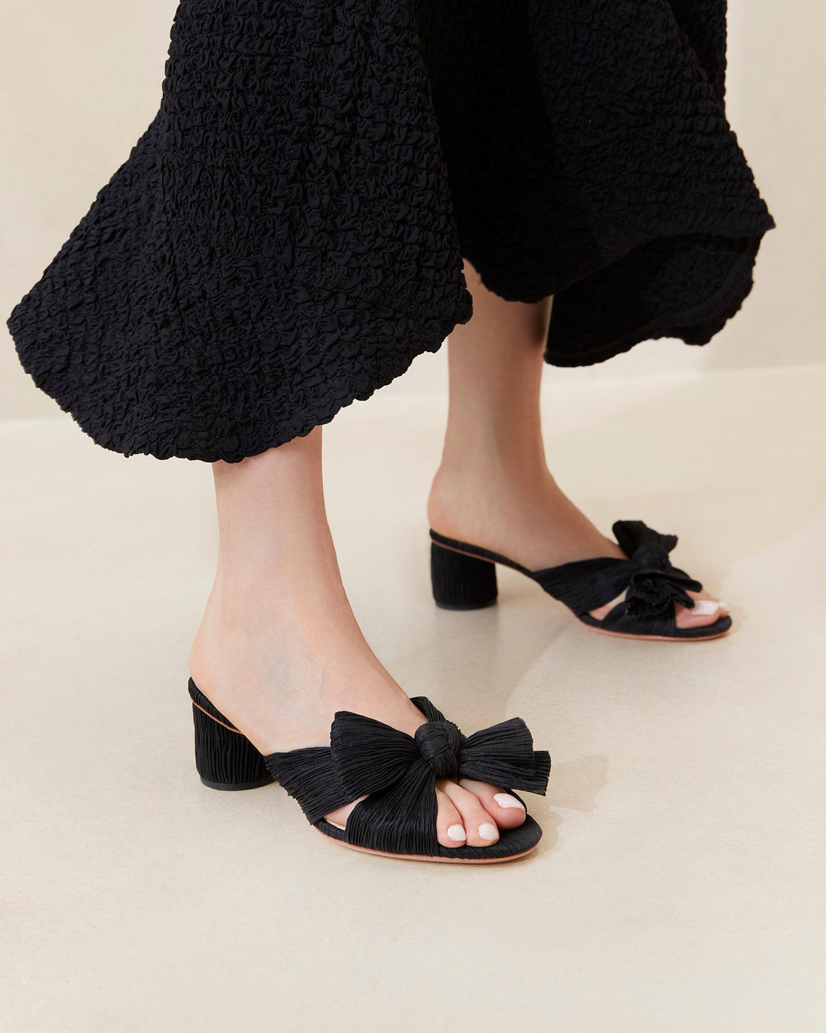 Women Loeffler Randall Emilia Black Pleated Bow Heel