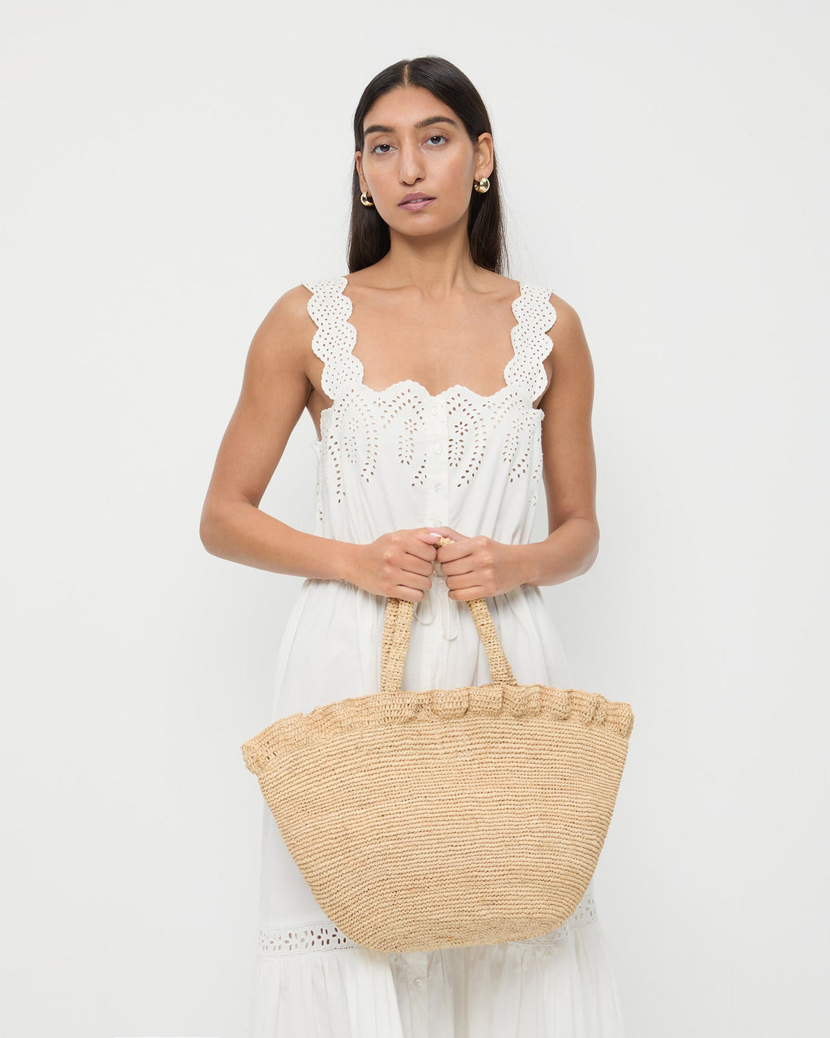 Women Loeffler Randall Cyrus Natural Ruffled Woven Tote
