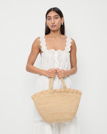 Women Loeffler Randall Cyrus Natural Ruffled Woven Tote
