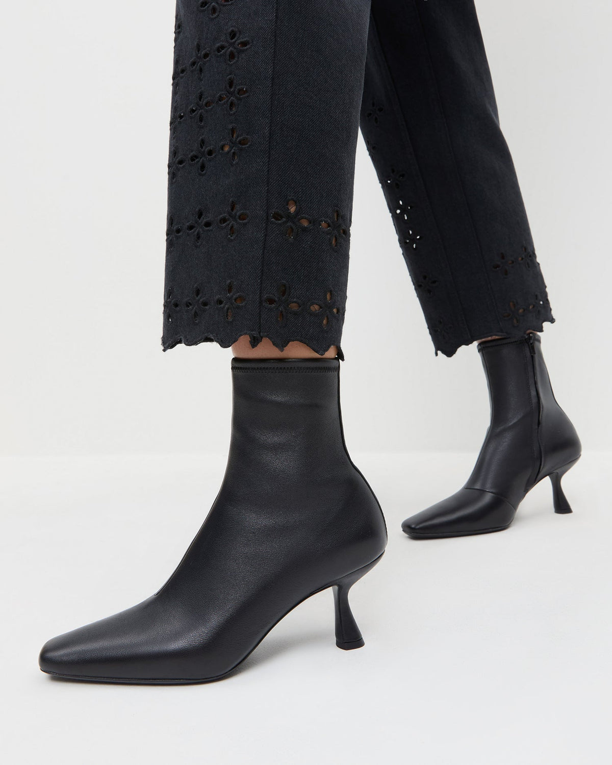 Women Loeffler Randall Thandy Black Leather Curved Heel Bootie