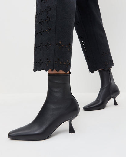 Women Loeffler Randall Thandy Black Leather Curved Heel Bootie
