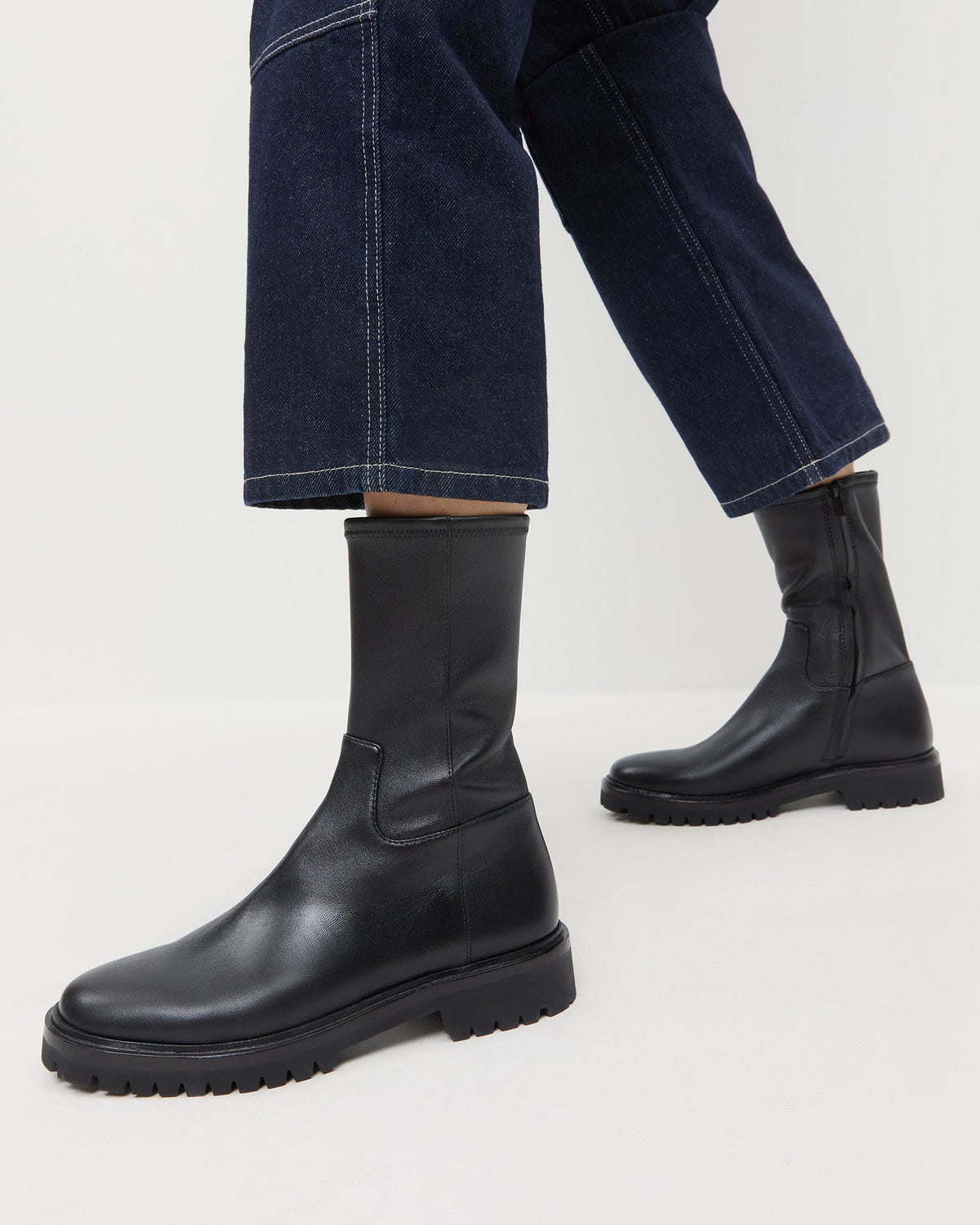 Women Loeffler Randall Danny Black Leather Lug Boot