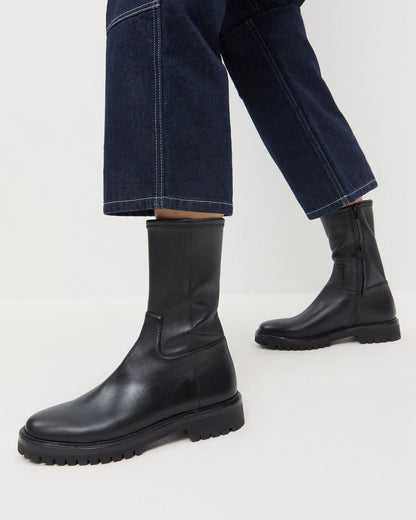 Women Loeffler Randall Danny Black Leather Lug Boot
