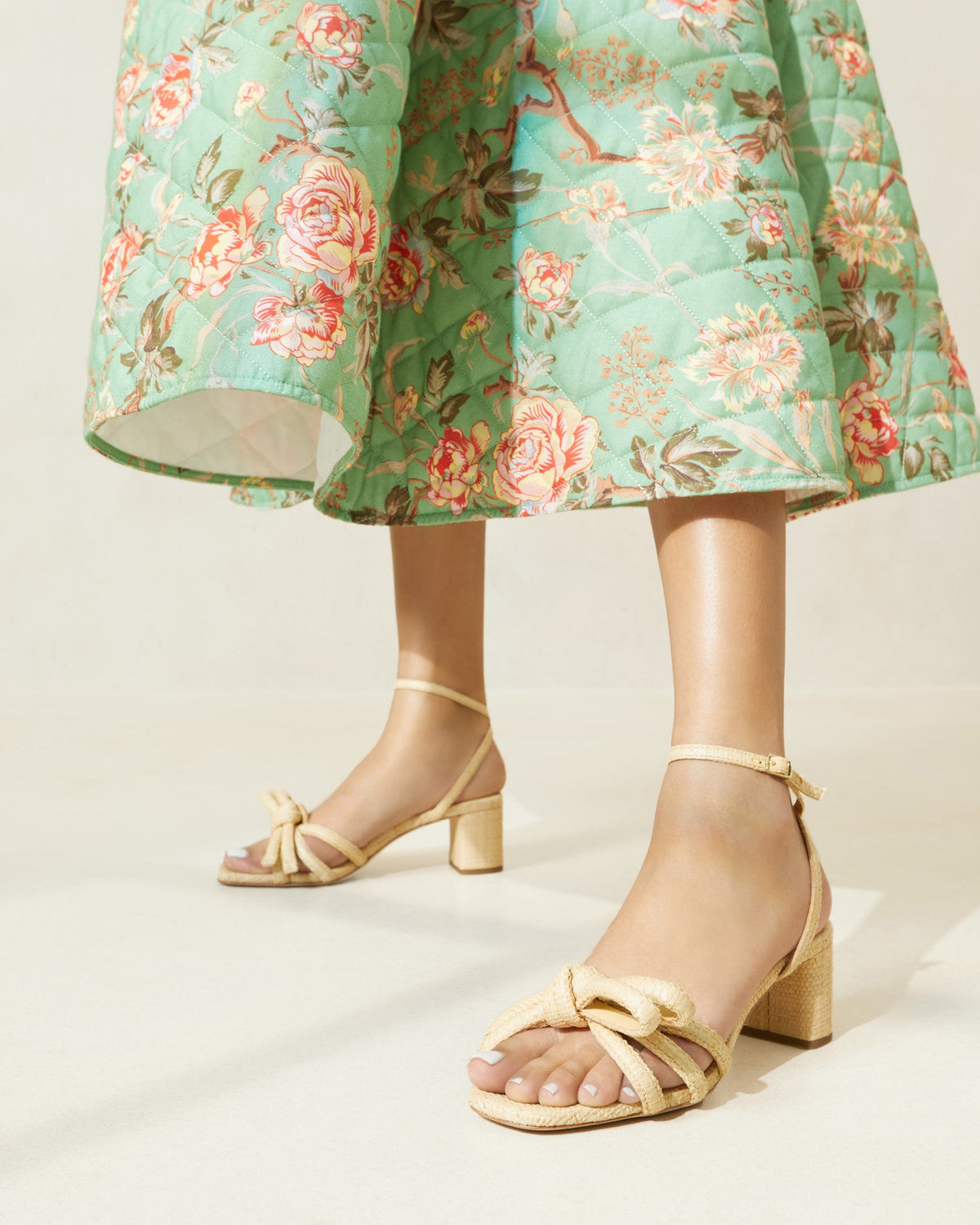 Women Loeffler Randall Mikel Natural Bow Mid-Heel Sandal