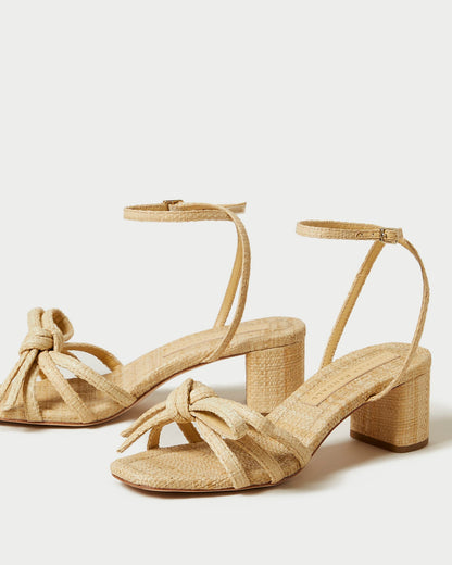 Women Loeffler Randall Mikel Natural Bow Mid-Heel Sandal