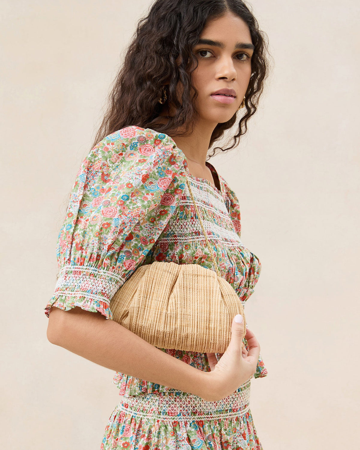 Women Loeffler Randall Bailey Natural Pleated Dome Clutch
