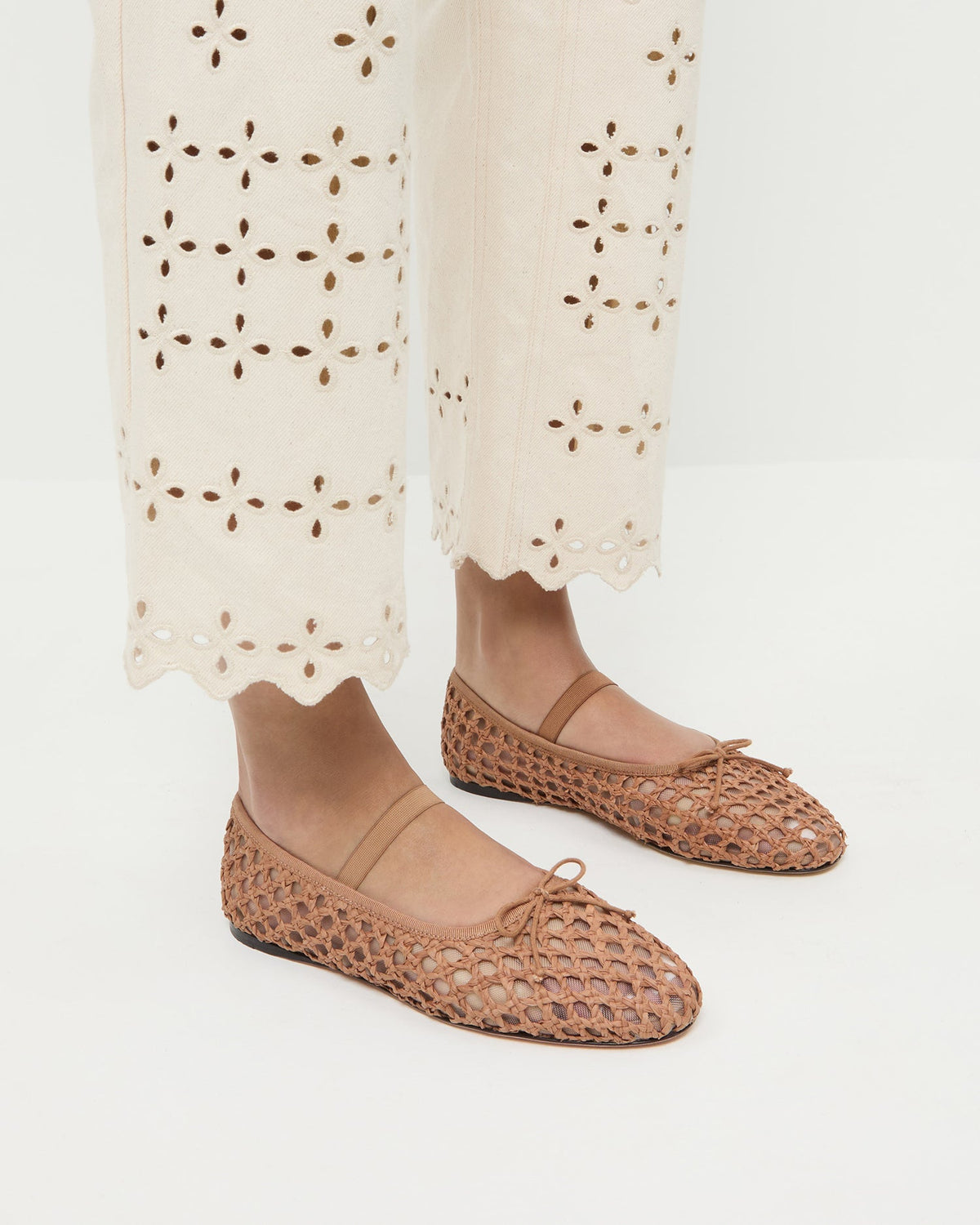 Women Loeffler Randall Leonie Brown Crochet Ballet Flat