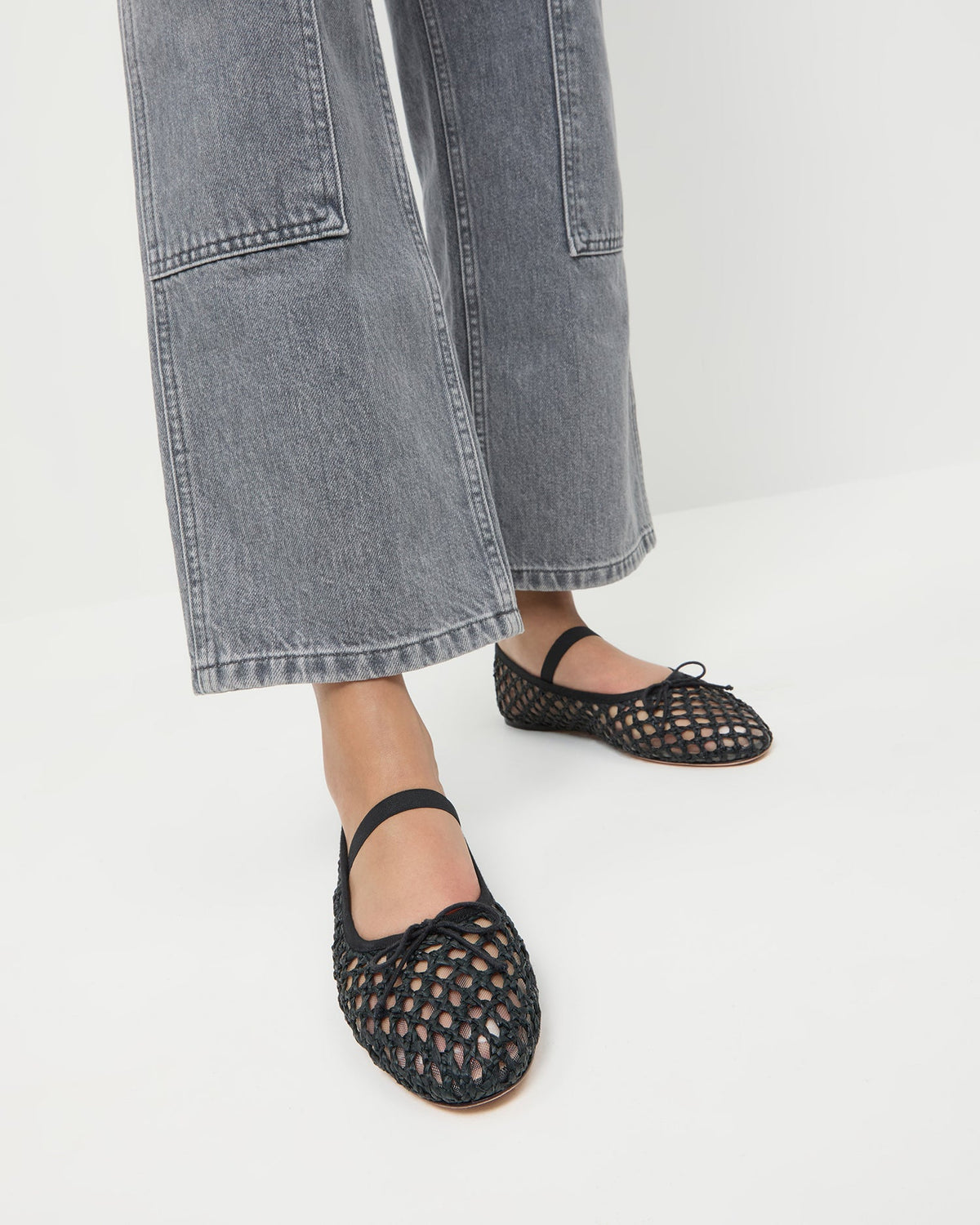 Women Loeffler Randall Leonie Black Crochet Ballet Flat