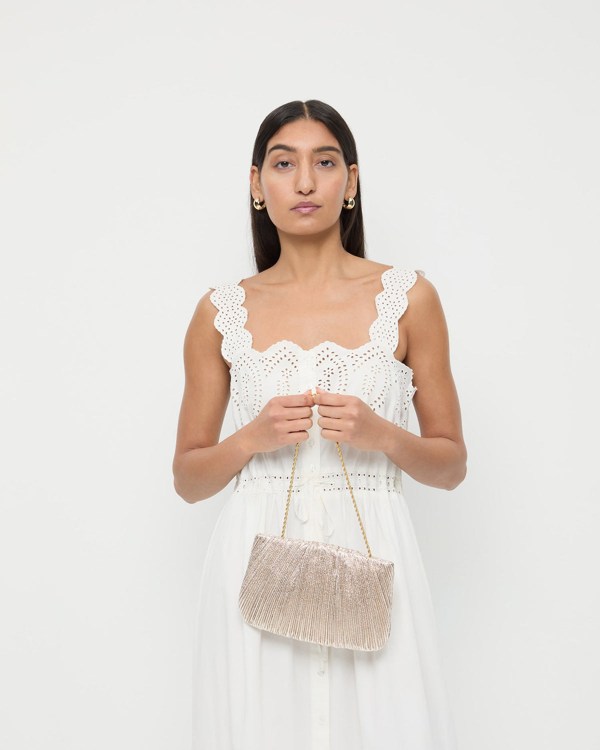 Women Loeffler Randall Brit Champagne Flat Pleated Clutch