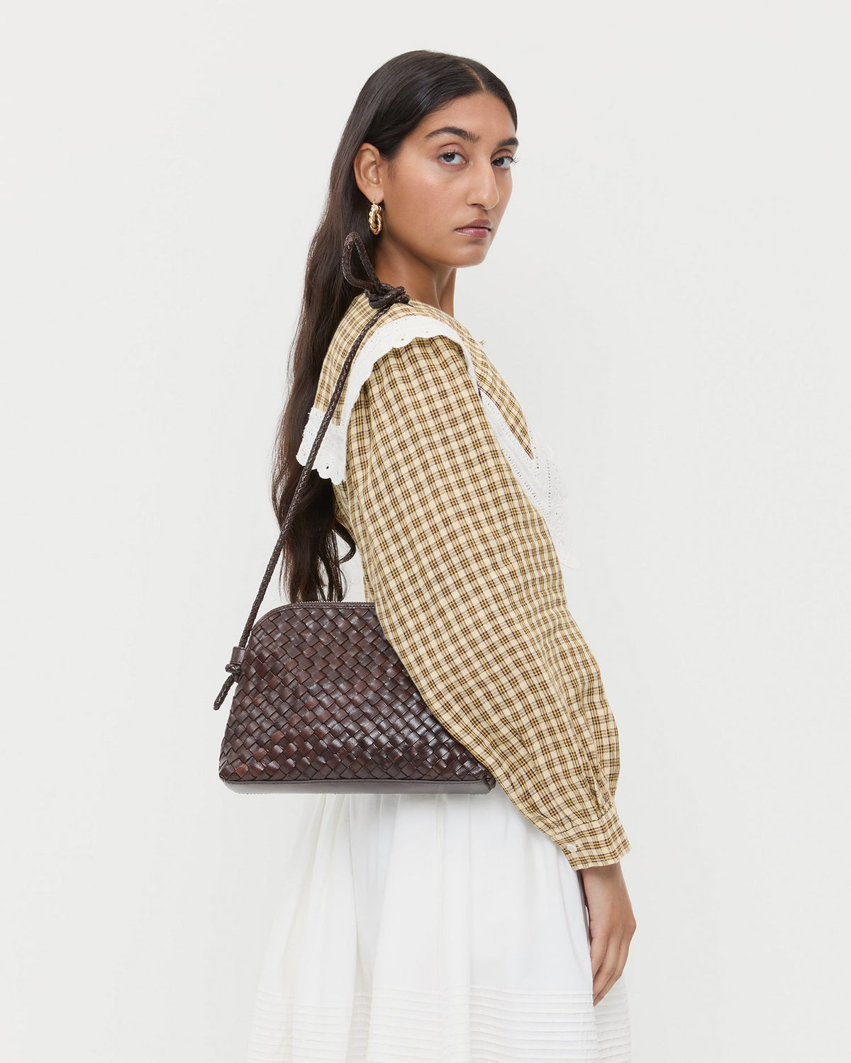 Women Loeffler Randall Mallory Chocolate Woven Leather Crossbody