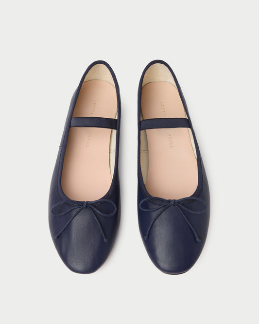 Women Loeffler Randall Leonie Navy Leather Ballet Flat