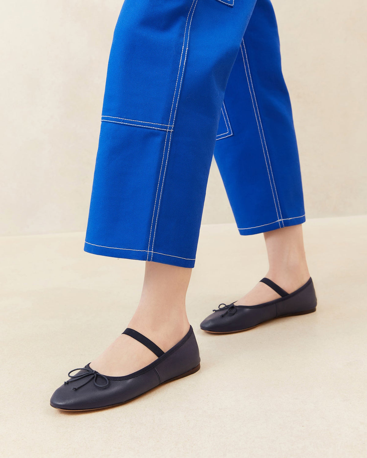 Women Loeffler Randall Leonie Navy Leather Ballet Flat