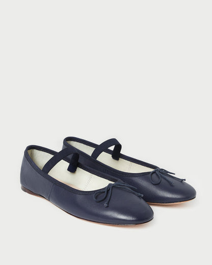 Women Loeffler Randall Leonie Navy Leather Ballet Flat