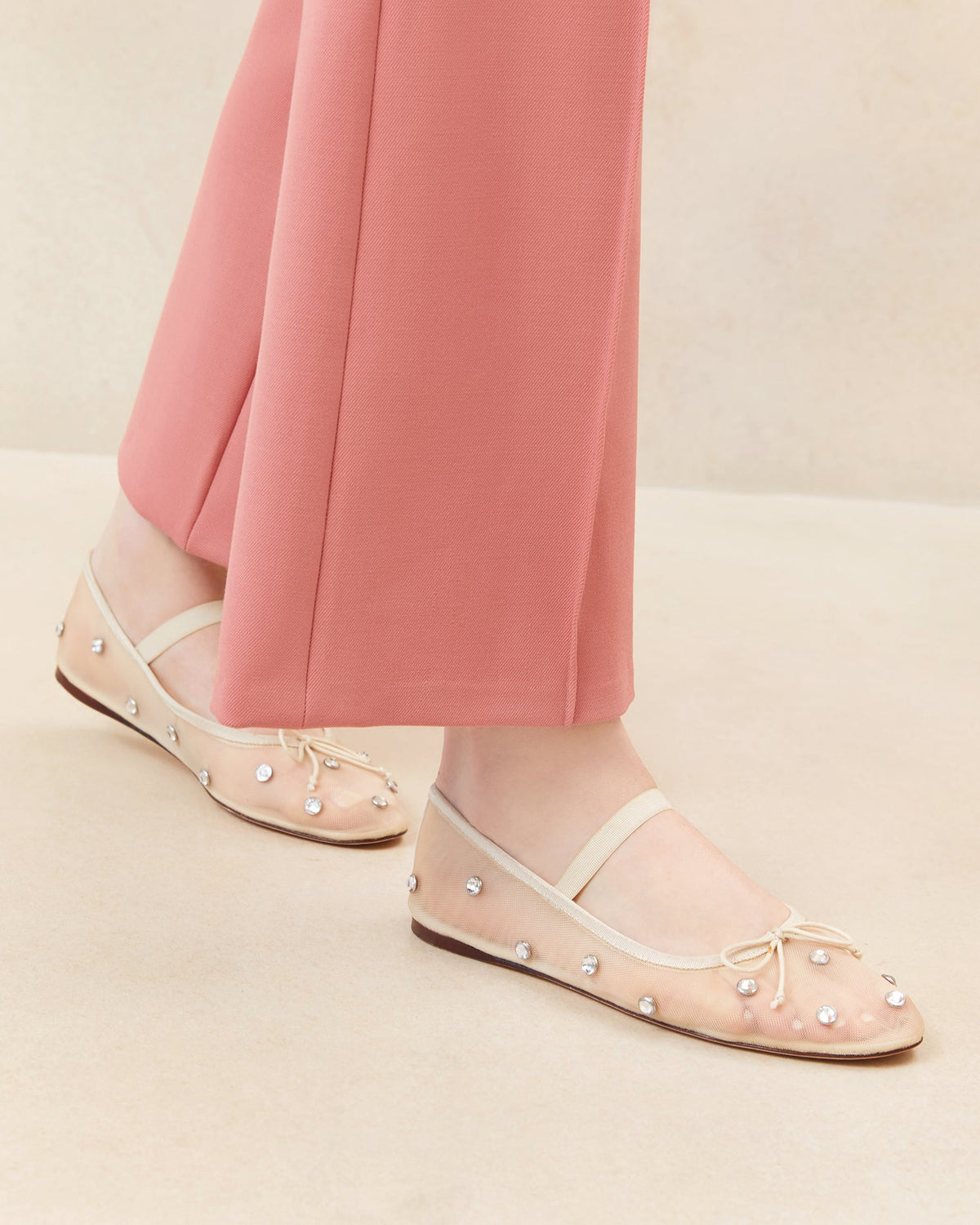 Women Loeffler Randall Leonie Cream/Crystal Ballet Flat