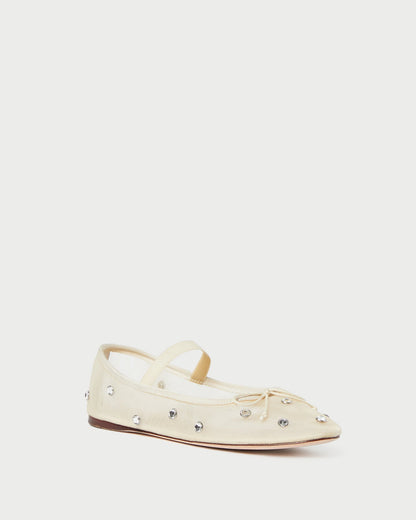Women Loeffler Randall Leonie Cream/Crystal Ballet Flat