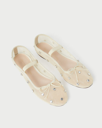 Women Loeffler Randall Leonie Cream/Crystal Ballet Flat