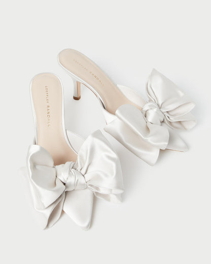 Women Loeffler Randall Margot Cream Satin Bow Mule