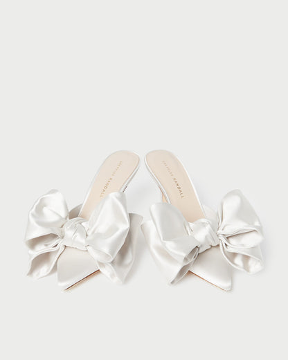 Women Loeffler Randall Margot Cream Satin Bow Mule
