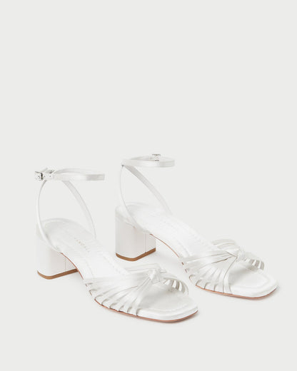 Women Loeffler Randall Olivia Cream Knot Mid-Heel Sandal