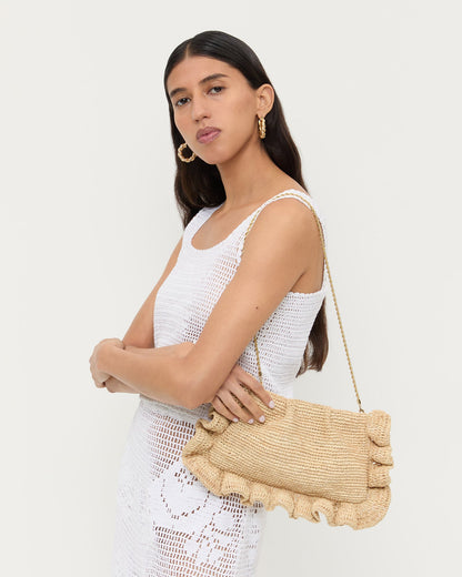 Women Loeffler Randall Mavis Natural Raffia Ruffle Clutch