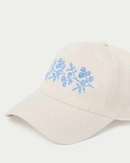 Women Loeffler Randall Cairo Natural/Blue Embroidered Cap