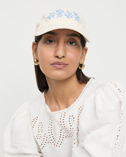 Women Loeffler Randall Cairo Natural/Blue Embroidered Cap