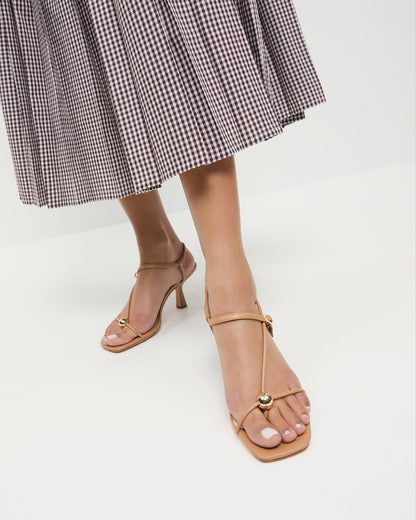 Women Loeffler Randall Triana Dune Leather Mid-Heel Sandal