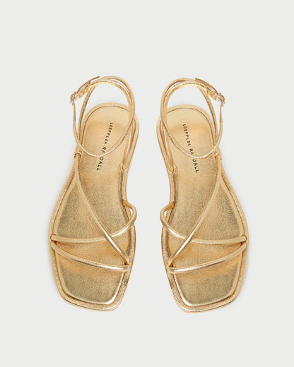 Women Loeffler Randall Noor Gold Leather Flat Sandal