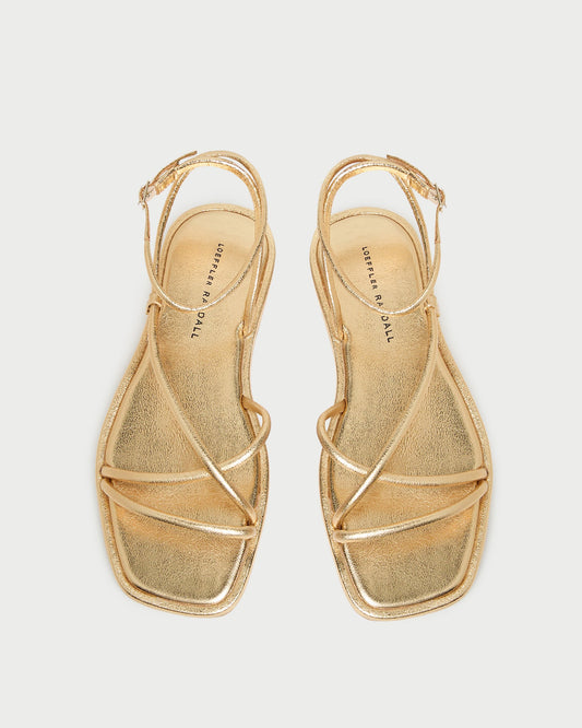 Women Loeffler Randall Noor Gold Leather Flat Sandal
