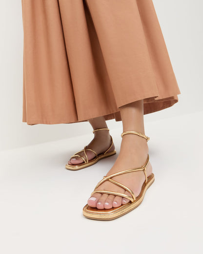 Women Loeffler Randall Noor Gold Leather Flat Sandal