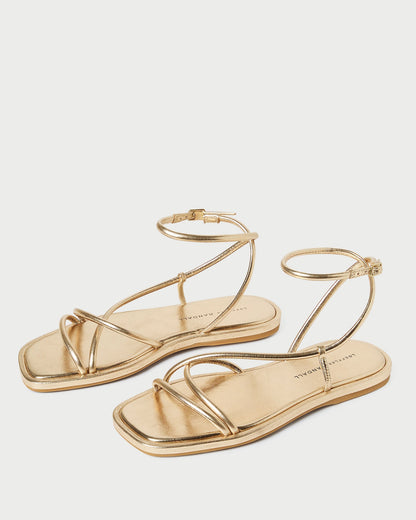 Women Loeffler Randall Noor Gold Leather Flat Sandal